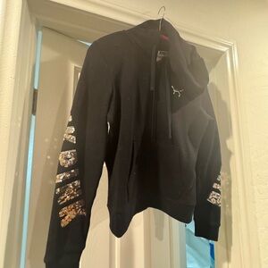 Bling sequin PINK Black Hoodie with Gold Sequin Sleeves